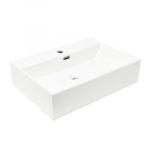 Swiss Aqua Technologies Cube Way 60x42 cm lavabo suspendu en c&eacute;ramique avec trou pour robinetterie au milieu, sans siphon ni mitigeur, blanc (SATCW6042)