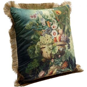 Kare Design Romantic Bouquet, Multicolore, 45 x 45 cm, Housse Amovible avec Fermeture &eacute;clair, Motif Floral, avec Bords &agrave; Franges, Coussin d&eacute;coratif avec Rembourrage, Coussin d&eacute;coratif pour canap&eacute;