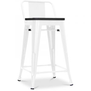 Image de Privatefloor Style Tolix Tabouret en bois et petit dossier style Pauchard - 60cm Blanc 41