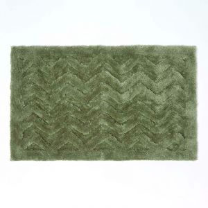 Tapis de bain antid&eacute;rapant zigzag en relief en 100% Microfibre Vert, 50 x 80 cm