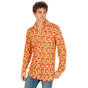 Ruedelafete Chemise disco motifs carré jaune/rouge homme, taille L