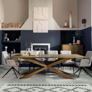 Table à manger pied mikado en chêne massif grisé L240cm