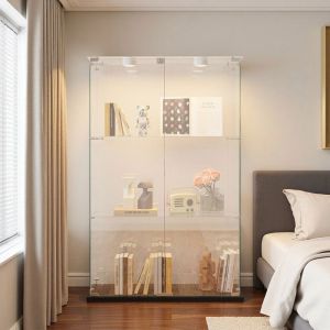 Vitrine en Verre - 123x78cm - &Eacute;clairage LED Multicolore - Verre Tremp&eacute; Anti-D&eacute;flagration - Noir