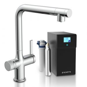 Sch&uuml;tte Aquastar 99900 Robinet d'&eacute;vier &agrave; eau gazeuse avec syst&egrave;me de refroidissement et de filtration, 3 voies, robinet osmose, robinet de cuisine avec filtre &agrave; eau contre les r&eacute;sidus de calcaire et