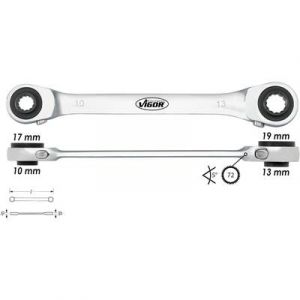 Vigor Clé polygonale double à cliquet V270510 x 1713 x 19 ? L.220 mm