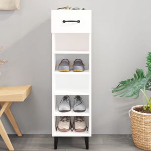 VidaXL Armoire à chaussure Blanc brillant 30x35x105 cm Bois ingénierie - Blanc brillant