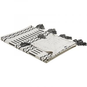 Beliani Couvre-Lit en Coton Noir et Blanc &agrave; Motif G&eacute;om&eacute;trique de Style Rustique Boho Tr&egrave;s Doux Unnao