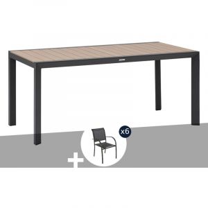 Hesperide Table de jardin rectangulaire alu Evasion 6 places effet bois honey et graphite + 6 fauteuils Piazza