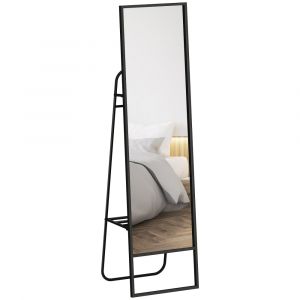 Homcom Miroir sur pied avec rangements grande taille dim. 148,5 x 40 cm métal noir