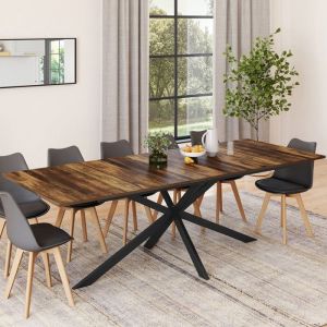 Idmarket Table à manger extensible rectangle alix 8-12 personnes pied araignée noir et plateau bois foncé hawkins 200-240 cm