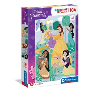 Clementoni Disney Princess Supercolor Princess-104 pièces-Made in Italy, Enfants 6 Ans, Dessins animés, Puzzle Princesses, 25736, Multicolore, Medium