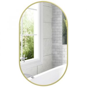 Homcom Miroir mural ovale dim. 40L x 70H cm, cadre alu. doré - Noir