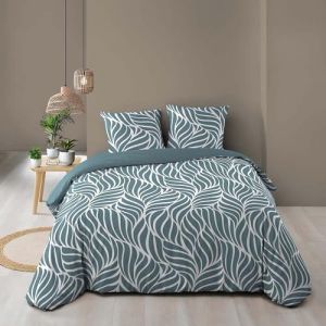 Douceur d'Int&eacute;rieur, Parure de Lit 3 Pi&egrave;ces (260 x 240 cm) Morgane Bleu, 100% Coton