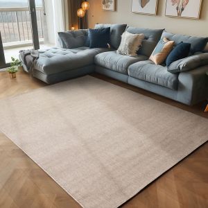 Tapis poil court en tissu plat tapis boucle mélangée facile entretenir Beige 160 x 230 cm