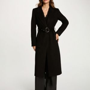 Morgan Manteau long ceintur&eacute; noir femme - Taille 42