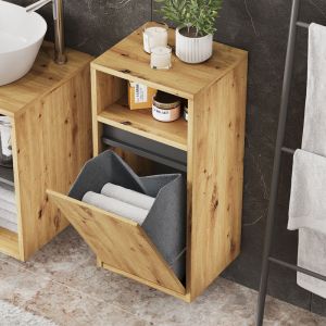 Image de Armoire de salle de bain Viola, Artisan/gris, 38x80cm avec panier à linge, Vicco