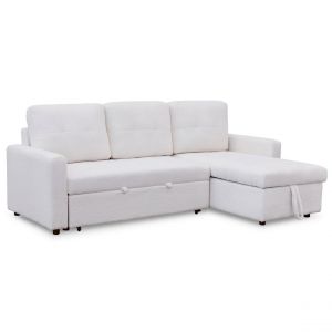 Menzzo Canap&eacute; d'angle convertible Toledo Tissu Bouclette Cr&egrave;me - Cr&egrave;me