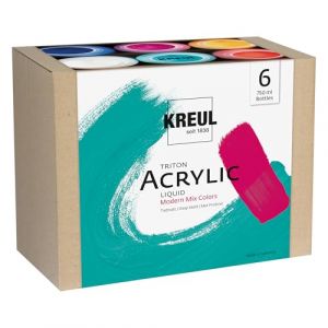 C.Kreul Triton 17799 Lot de 6 flacons de peinture acrylique liquide moderne de 750 ml Couleurs vives et harmonieuses Pour artistes Convient pour le mélange