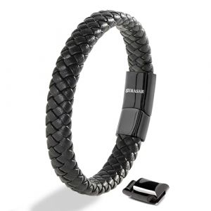 Bracelet SERASAR en cuir v&eacute;ritable pour homme [Steady] Noir 17 cm fermoir magn&eacute;tique en acier inoxydable bo&icirc;te &agrave; bijoux incluse