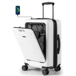 COSTWAY Bagage &agrave; Main 20" &agrave; Roulettes en PC avec Serrure TSA, Poche Avant, Chargement USB & Type-C, Voyages en Avion, Blanc