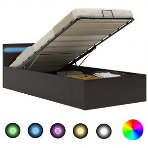 VidaXL Cadre de lit ? rangement avec LED Gris Similicuir 90x200 cm