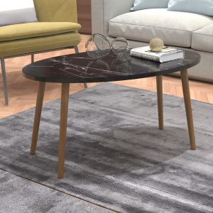 Table basse Sindal ovale 41 x90 x 50cm marbre noir naturel [en.casa]