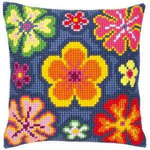 Image de Vervaco Kit coussin au point de croix Flower power Multicolore,40_x_40_cm