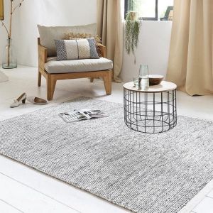 Lifa Living Tapis - Laine et coton - Tiss&eacute; - 160x230 cm - Design scandinave - Noir/Blanc