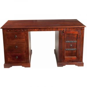 Bureau - Bois massif d'acacia laqué (Nougat) - Style colonial - OXFORD 420