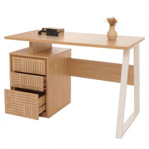 Mendler Bureau HWC-O32, table d'ordinateur, table de travail, tiroir, bois m&eacute;lamin&eacute;, 77x118x58cmorme naturel