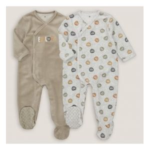 Lot de 2 pyjamas 1 pièce en velours, motif lion