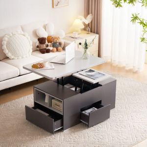 Table basse relevable avec tiroirs et rangements, gris