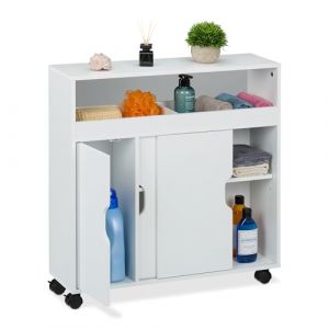 Relaxdays Chariot de Niche, 3 Compartiments, 2 étagères Ouvertes, HxLxP: 71,5 x 70 x20 cm, WC et Cuisine, MDF, Blanc