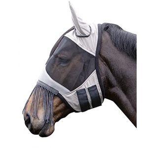 HKM Full, Argent et gris 7195: Fringes modèle cheval masque à franges avec passage pour le forelock