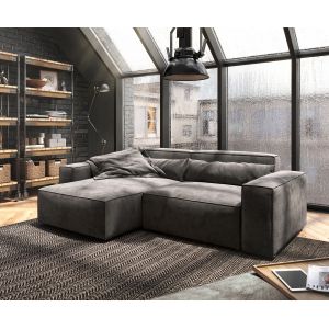 Image de Canapé d'angle Sirpio L 260x160 cm Microfibre Marron Kaki Recamiere variable avec Tabouret