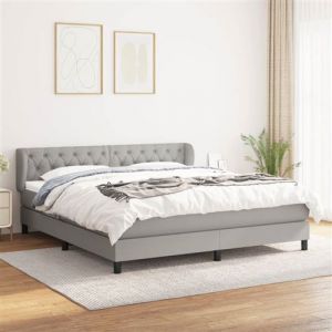 VidaXL Sommier &agrave; Lattes de Lit avec Matelas, Lit Rembourr&eacute;, Lit Double, Lit Adulte de Chambre &agrave; Coucher Int&eacute;rieur, Moderne, Gris Clair 160x200cm Tissu