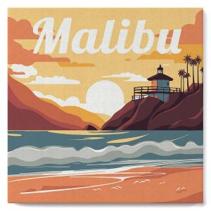 Mini peinture au numéro : Plage de Malibu - toile tendue sur chassis
