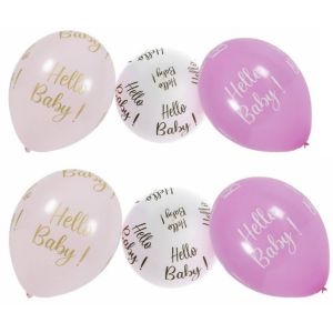 Ruedelafete Sachet de 6 Ballons latex Hello Baby ! 27cm, Rose