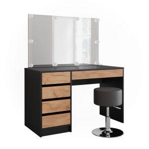 Vicco - Coiffeuse Sherry, Anthracite/ch&ecirc;ne dor&eacute;, 120x75cm avec &eacute;clairage led et tabouret