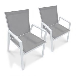 DCB Garden Lot de 2 fauteuils de jardin empilables en aluminium blanc - FLORIDE
