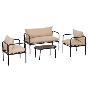 Outsunny Ensemble salon de jardin 4 places 4 pièces avec coussins beige - Beige