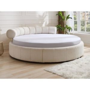 Lit rond 220 x 220 cm - Tissu bouclette - Blanc - rogila