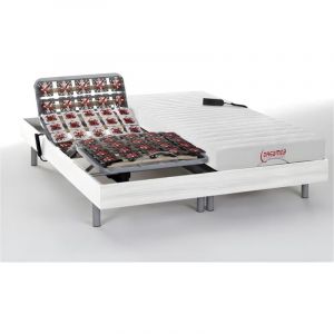 Lit électrique relaxation tout plots matelas accueil latex - 2 x 80 x 200 cm - Blanc - ETHER de DREAMEA