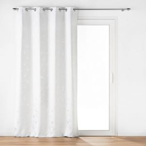 Douceur d'int&eacute;rieur, Rideau &agrave; Oeillets (140 x 260 cm) ECLAT Blanc, Occultant Imprim&eacute; M&eacute;tallis&eacute;, Sauge