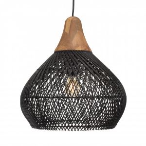 Macabane Alida - Suspension 'cloche' 40x40cm en rotin couleur noire et teck