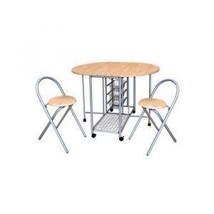 Meublorama - Ensemble pliable table ronde et 2 chaises. Collection beta. Id&eacute;al pour les petits espaces.