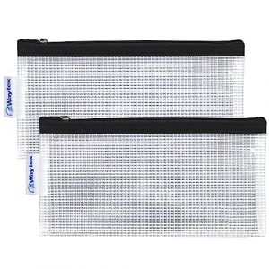 Waytex Lot de 2 Trousses Transparentes Zippées en EVA sans PVC, Forme Plate 22 x 11 cm - Bordure Noire