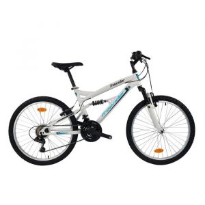 Vélo VTT 24'' Tout Suspendu équipé de 18 vitesses via un dérailleur Shimano, de Freins V-Brake et de Jantes en Aluminium