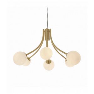 Endon Suspension Bloom en Acier, Plaque en laiton satin&eacute; et verre opale