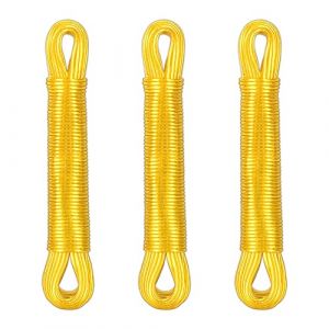 Relaxdays Lot de 3 Cordes à Linge, 20 m, Noyau en Polyester, PVC, Extra Solide, à Tendre, Jaune